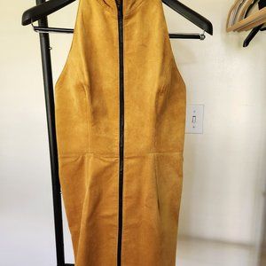 Very sexy golden short leather dress